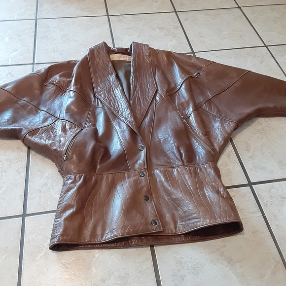 Miki Martin Jackets & Blazers - 💥SALE💥 Vtg Miki  Martin Dolman Sleeve Brown Leather Batwing Aviator Jacket Med